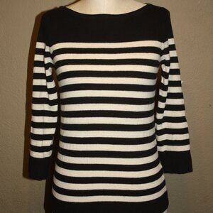 NWT J.CREW STRIPED BLACK & IVORY WOOL & CASHMERE KNITTED SWEATER - SMALL 2 4
